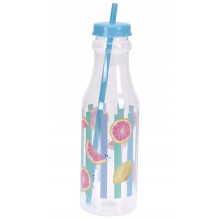 Drinkfles met rietje, 650 ml, van kunststof met schroefdop.