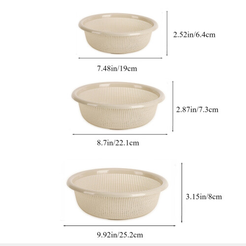 Round Plastic Drain Basket Set 3-Piece 2