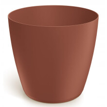 Baksteenrode matte plastic bloempot 17,8 x 16,4 cm met gladde deksel.