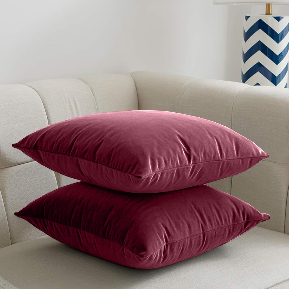 Imperial Rooms (/ - Plain Velvet Cushion Covers) Crushed Velvet Cushion Covers Throw Pillowcase Burgundy/Red