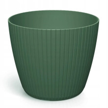 Groene plastic bloempot 13,8 x 11,5 cm, geribbelde deksel Lamia