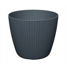 Antracietkleurige plastic bloempot 13,8 x 11,5 cm met gestreepte hoes voor Lamia-bloemen