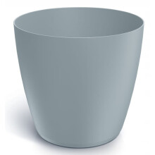 Lichtgrijze matte plastic bloempot 15,8 x 14,5 cm met gladde, matte deksel.