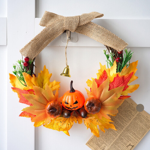 Yakbaofuo στεφάνι για το Halloween με κολοκύθα σφενδάμου, διακόσμηση πόρτας