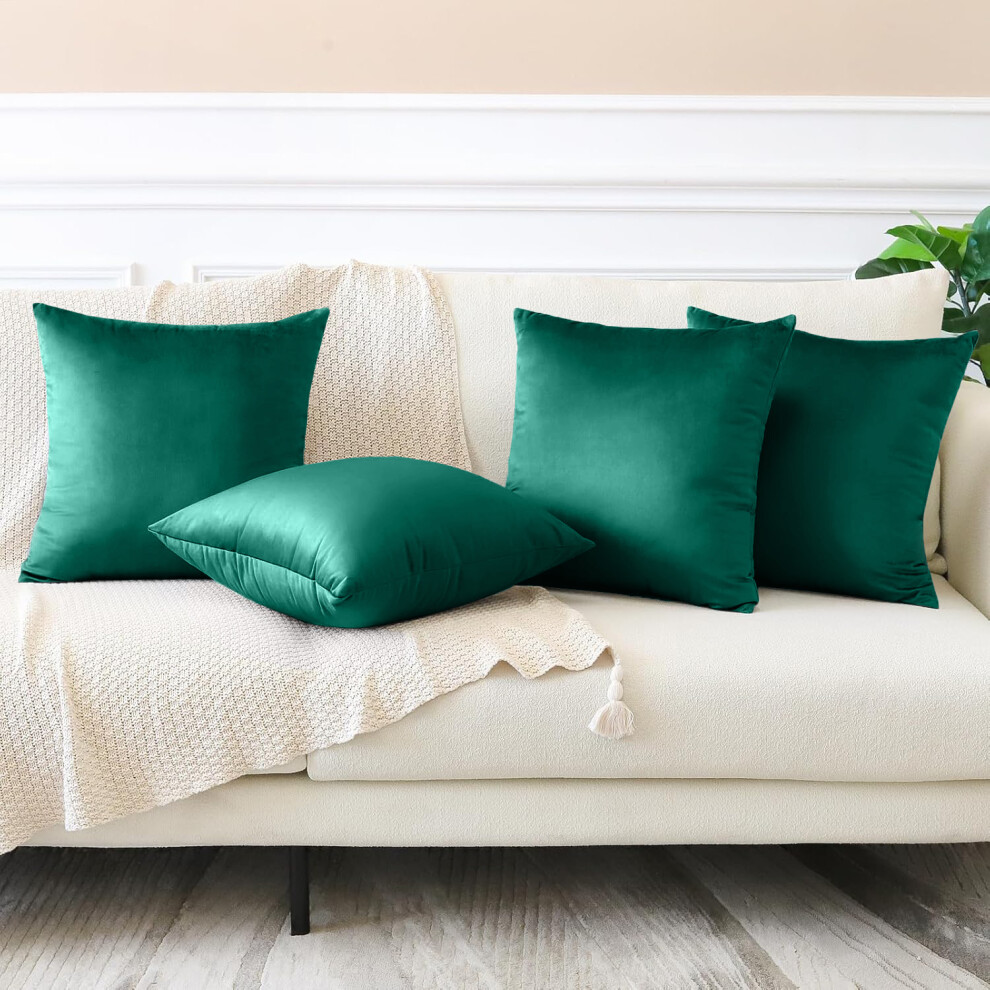 Imperial Rooms (Pack Of 4, Plain Velvet Filled Cushion Green) Velvet Cushions Filled 2 & 4-Pack Quilted Cushion Pads