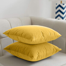 (Pack of 2, Plain Velvet Filled Cushion Ochre) Velvet Cushions Filled 2 & 4-Pack Quilted Cushion Pads