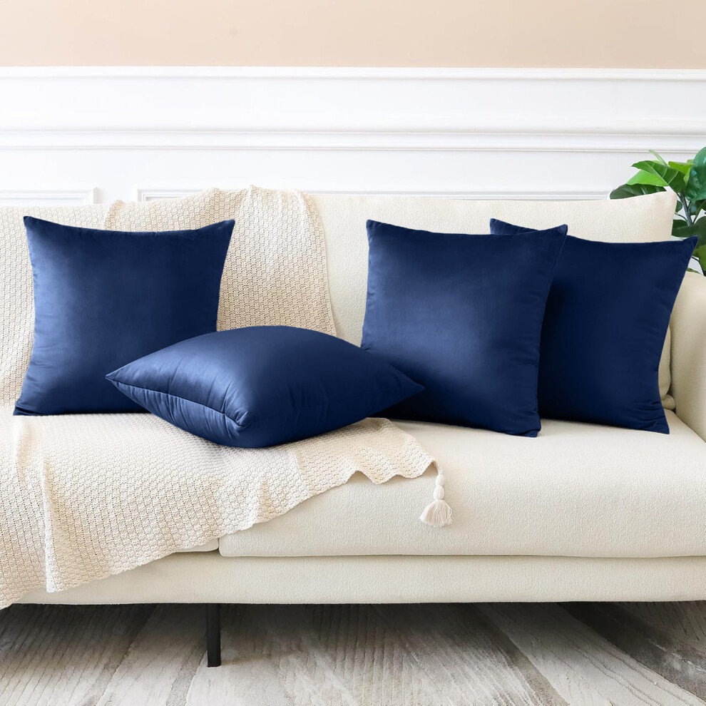 Imperial Rooms (Pack Of 4, Plain Velvet Filled Cushion Navy) Velvet Cushions Filled 2 & 4-Pack Quilted Cushion Pads