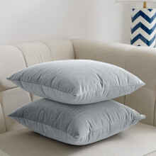 (Pack of 2, Plain Velvet Filled Cushion Silver) Velvet Cushions Filled 2 & 4-Pack Quilted Cushion Pads