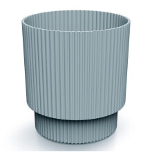 Lichtgrijze gestreepte plastic bloempot 15,7 x 14,6 cm, decoratief Milly Round