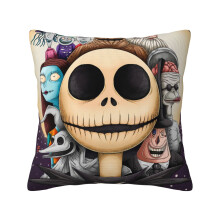 Kissenbezug aus Leinen und Jute mit dem Motiv „Nightmare Before Christmas“, 40 x 40 cm