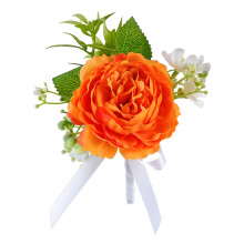 Bruiloft Boutonniere Kunstmatige Rose Pols-Oranje Corsage