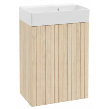 Wandgemonteerd badkamerkastje met wastafel, Vicenza eikenhout, gegroefd, 50x70cm, Kiara