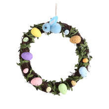 Paaskrans van rotan met konijn, handgemaakt en opvouwbaar.