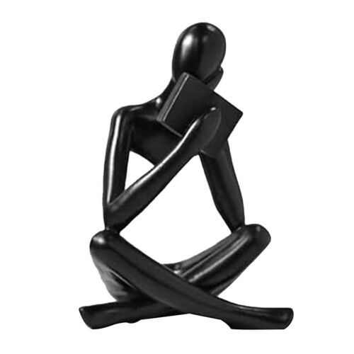 Sculpture de penseur en résine noire (1 pièce)
