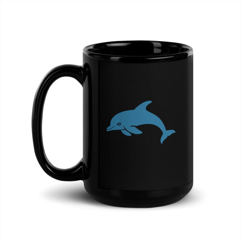 Μαύρη Κεραμική Κούπα Καφέ Dolphin Design 15oz