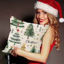 Housse de coussin en lin à motif sapin de Noël 45 x 45 cm