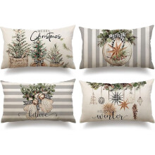 Housses de coussin de Noël 45 x 45 cm, lot de 4, rayures rouges et blanches