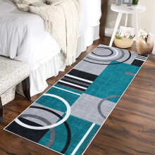 Modern geometric circle runner rug cyan 2 ft x 6 ft