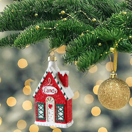 Christmas pendant ornament red white small house 2