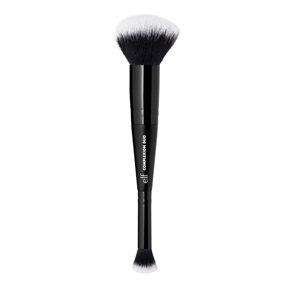 E.l.f. Complexion Duo Brush, Makeup Brush For Applying Foundation & Concealer, Creates An Airbrushed Finish, Made With Vegan, Cruelty-Free Bristles