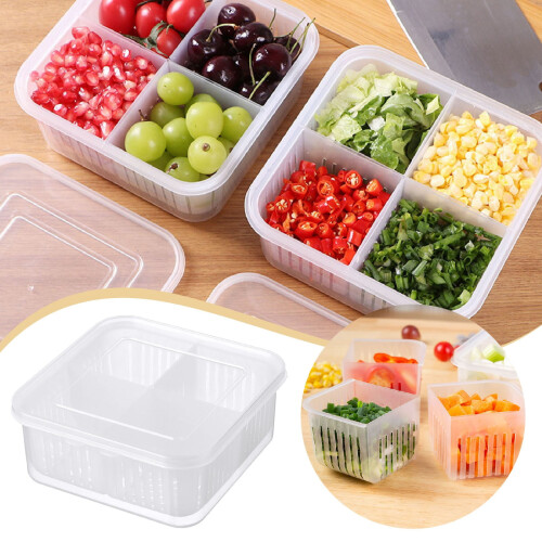 MFJESEAA Veggie Tray with Lid 4-Compartment Stackable Food 1