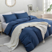 (Double (200cm x 200cm), Navy) Luxury Prewashed Microfiber Duvet Cover Set with Zipper Closure