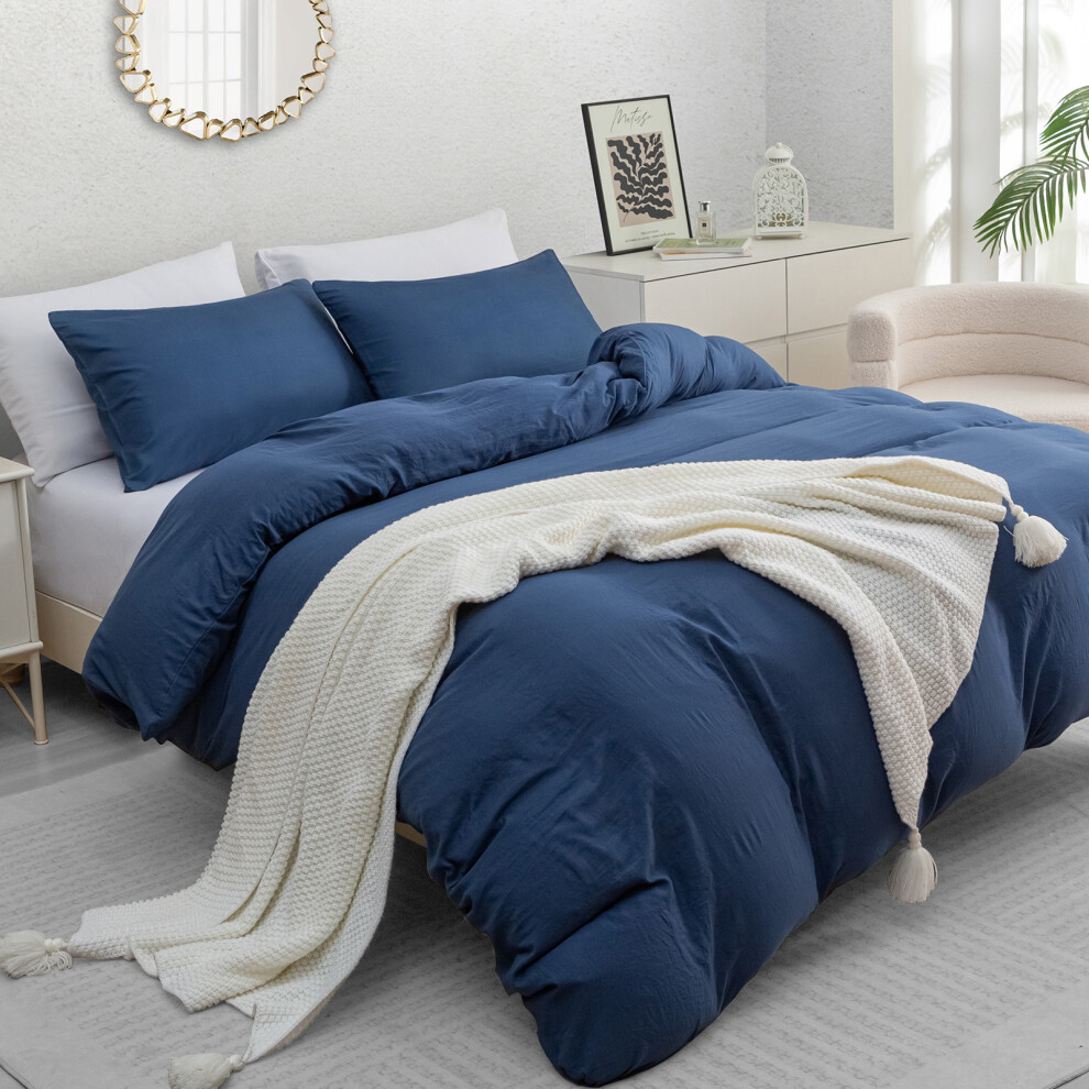 Lazzaro Home Feel The Difference (Double (200Cm X 200Cm), Navy) Luxury Prewashed Microfiber Duvet Cover Set With Zipper Closure