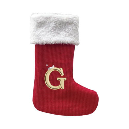 Kerstkousen met monogram, rood fluweel met witte pluche 1