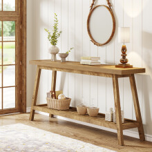 Tribesigns 180cm Farmhouse Console Entryway Table,2-Tier Narrow Wood Foyer Sofa Couch Table
