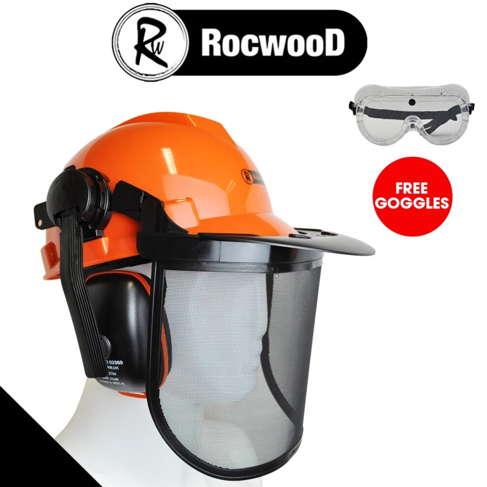 Rocwood Chainsaw Safety Helmet With Metal Mesh Visor Forestry Helmet & Free Goggles 312935251922