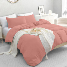 (Double (200cm x 200cm), Rose Down) Luxury Prewashed Microfiber Duvet Cover Set with Zipper Closure