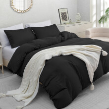 (Single (135cm x 200cm), Black) Luxury Prewashed Microfiber Duvet Cover Set with Zipper Closure