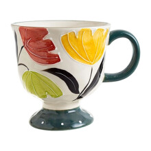 Stylish Flower Embossed Ceramic Mugs Great For-RAINBANA