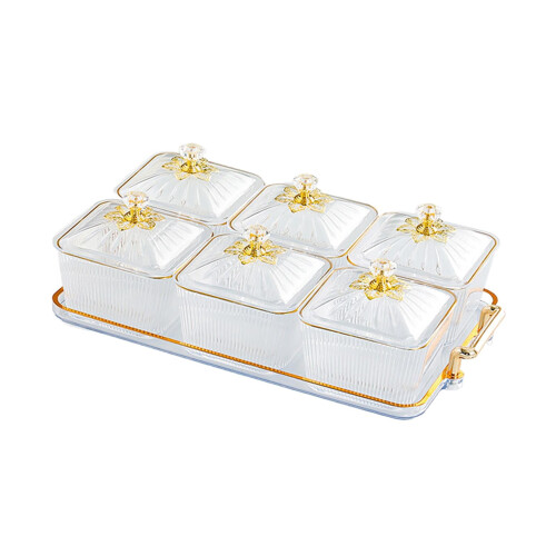 LOVIVER dried fruit plate with lid, divided serving platter 1