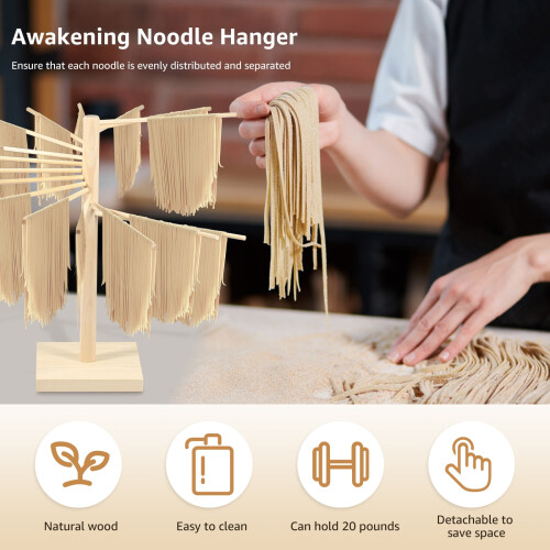 Escurridor de pasta plegable de madera con 16 púas 1