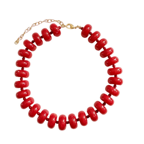 Handmade Long Beaded Strand Necklace Versatile Bohemian-Red