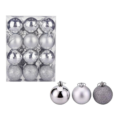 Shatterproof Christmas Tree Baubles Silver 24 pcs
