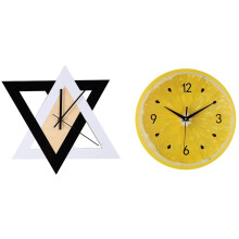 Horloge murale nordique noire et blanche avec motif citron (2 pièces)