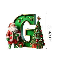 Ornement de Noël initial en acrylique vert avec le Père Noël et