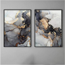 Peinture abstraite grise sur toile, marbre noir et or, style nordique