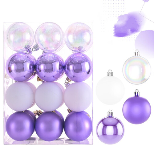 Ensemble de 24 boules de Noël transparentes électroplaquées de 6 cm