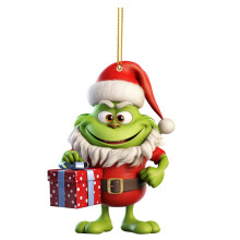 Grinch Christmas Acrylic Ornament Green Black 2D Flat