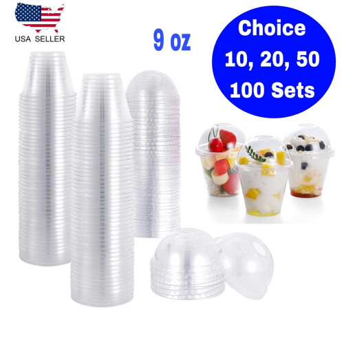 Vasos de plástico transparente con tapa abovedada de 266 ml (9 oz)
