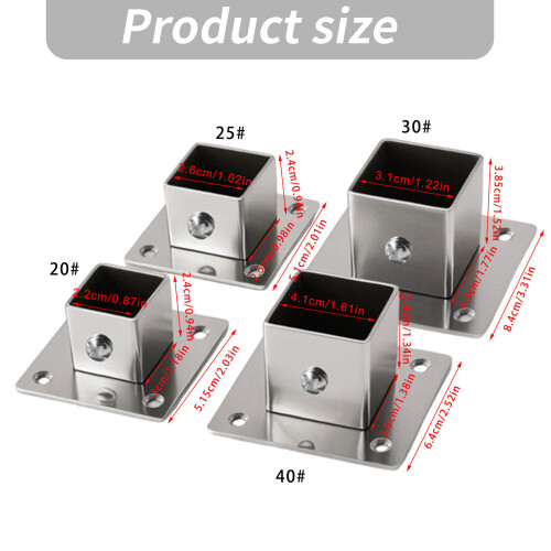 Rusts Proof Square Tube Flanges Bracket Base for Home-25mm 1