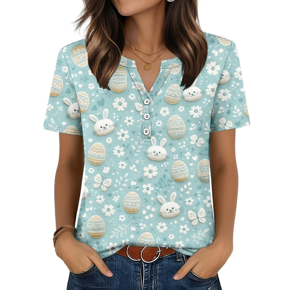 Blue Women's Easter Top, Cute Easter Bunny Shirt, Casual- L