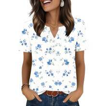 Womens Tops V Neck Short Sleeve Shirts Casual Blouse-Sky Blue M