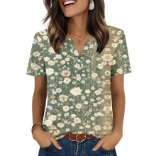 Womens Tops V Neck Short Sleeve Shirts Casual Blouse-Green XL