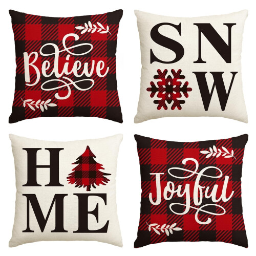 Μαξιλαροθήκη Buffalo Plaid Κόκκινο Μαύρο 16x16 ίντσες 4 τεμάχια