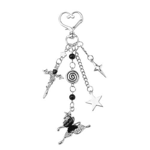 Gothic Cherry Bone Keychain With Rhinestones And Liquid Heart-D
