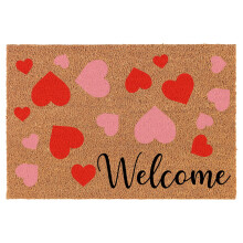 Coco Coir Welcome Doormat Red Pink Hearts 24x16 Inch